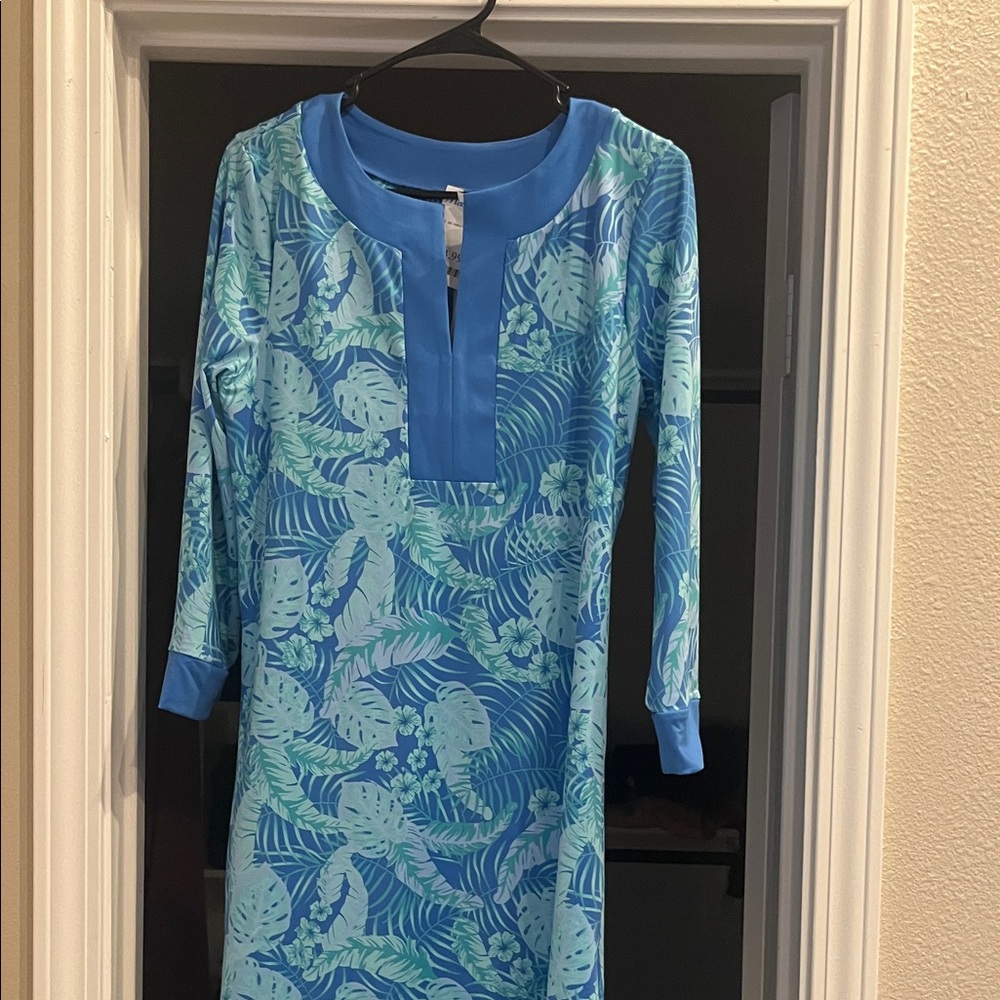 Cabana Life Blue and Green Long Sleeve Dress